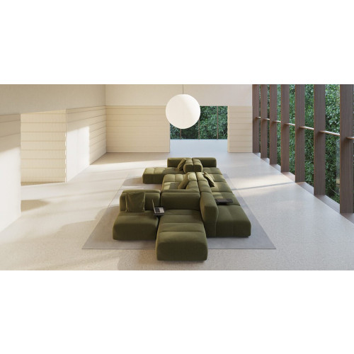 Savina hoekbank met chaise lounge en poef